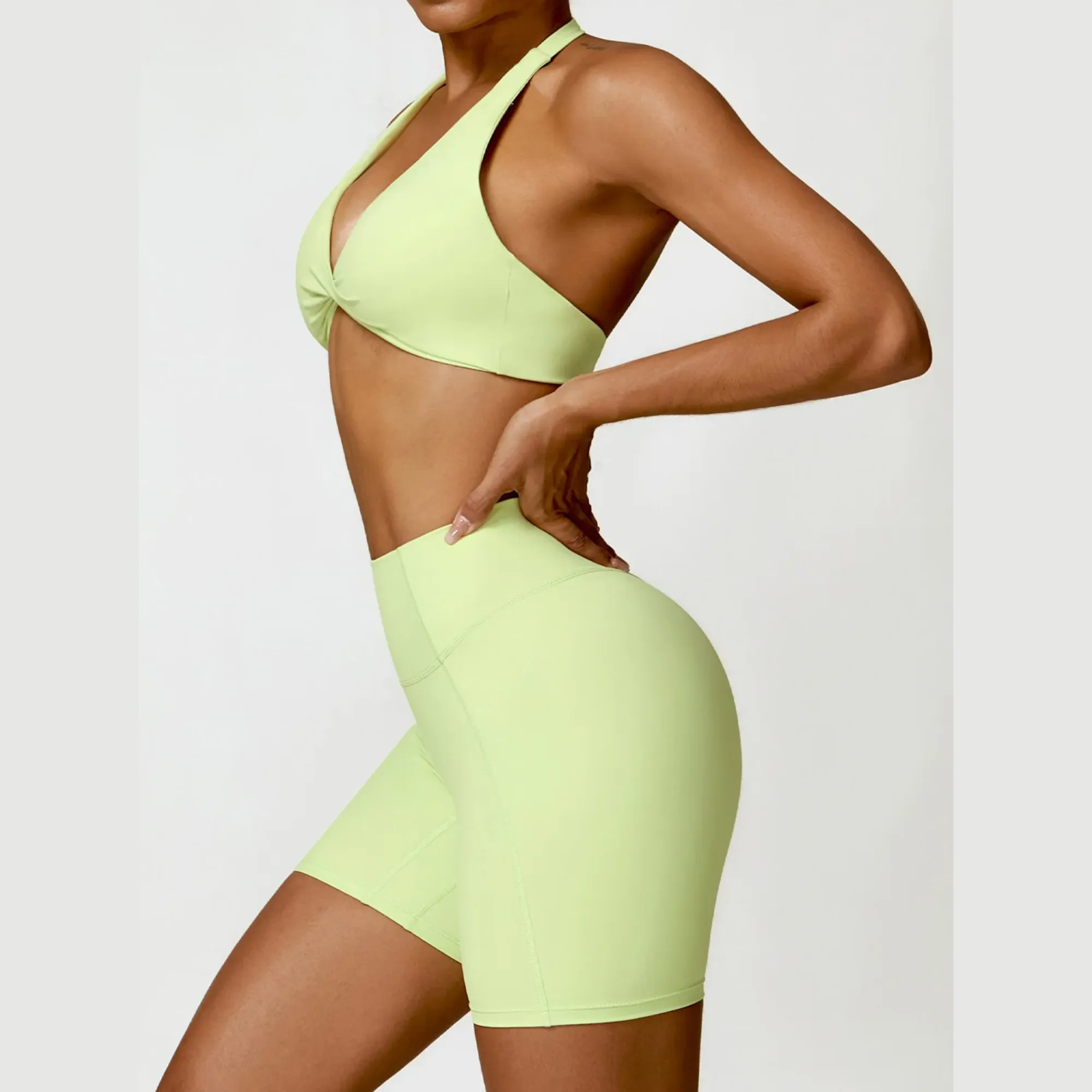 Seamless Halter Neck Bra & High Waist Shorts Activewear Set