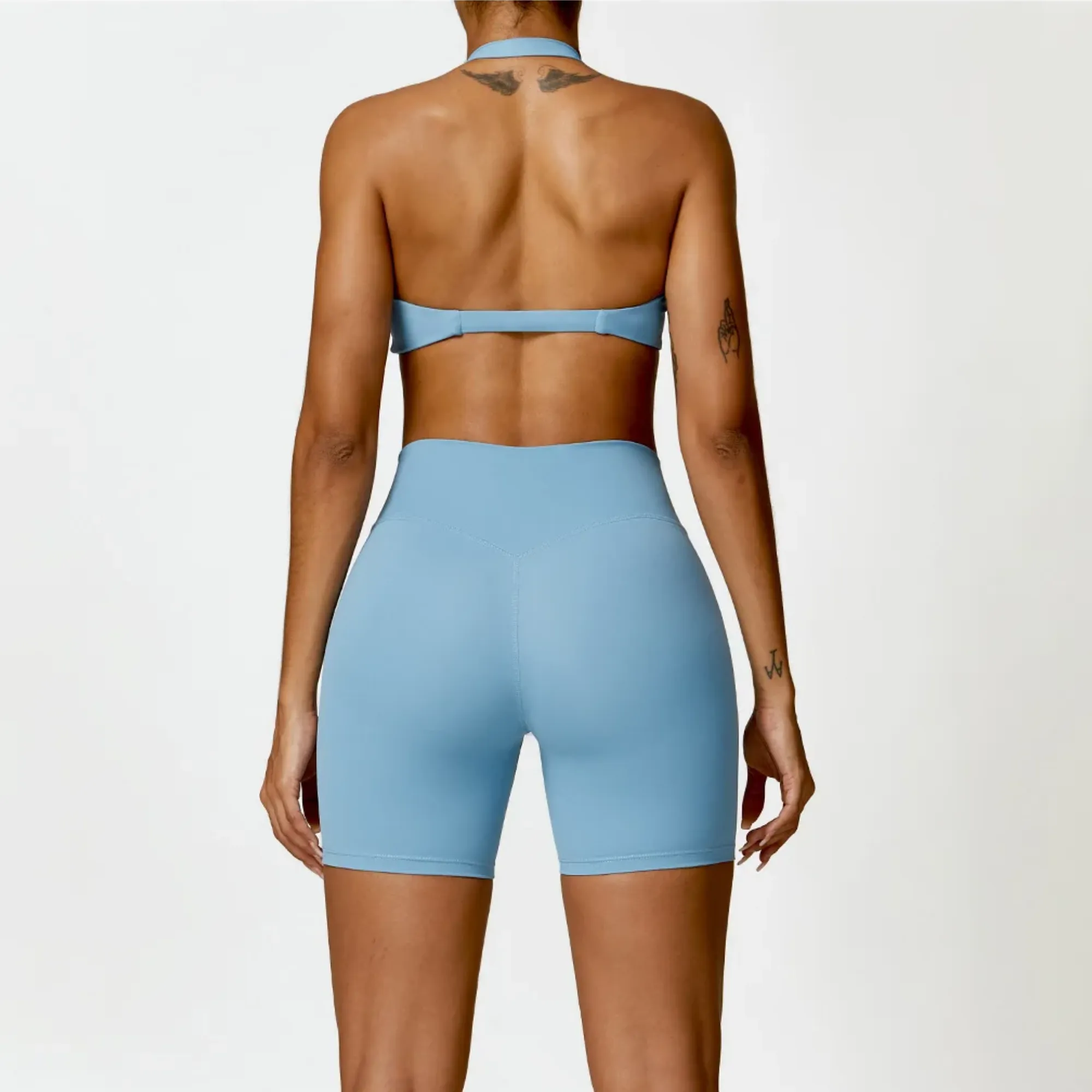 Seamless Halter Neck Bra & High Waist Shorts Activewear Set