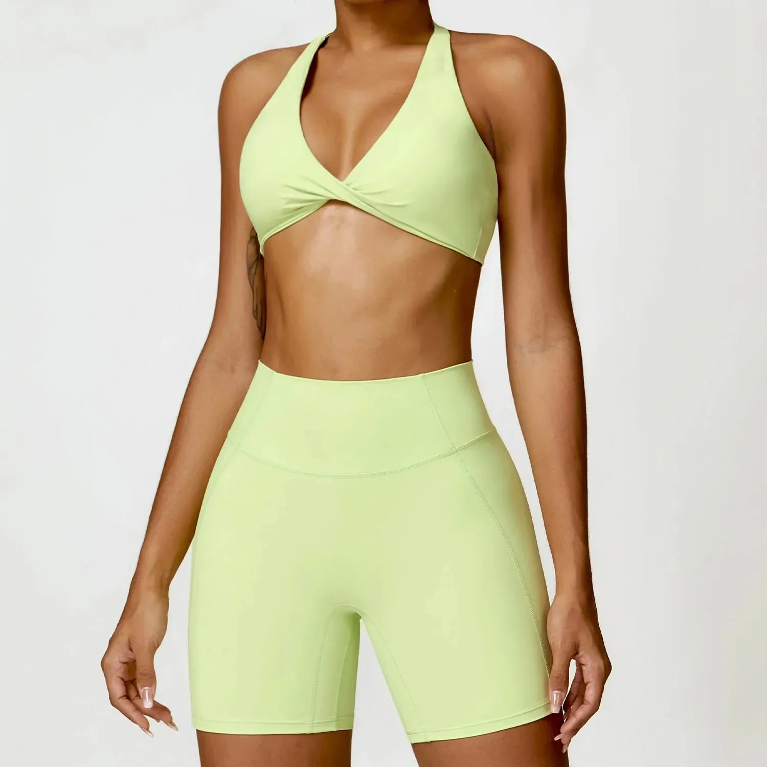 Seamless Halter Neck Bra & High Waist Shorts Activewear Set