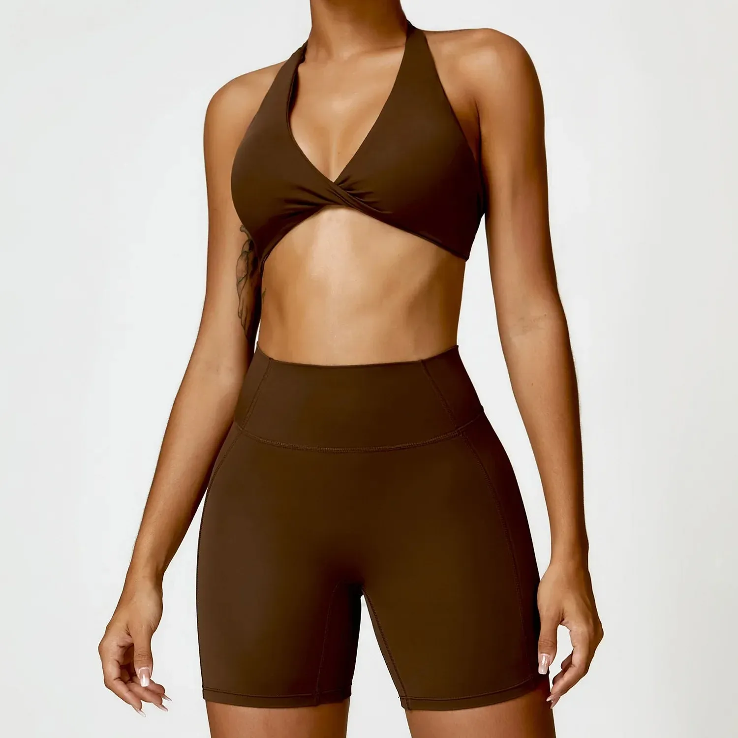 Seamless Halter Neck Bra & High Waist Shorts Activewear Set