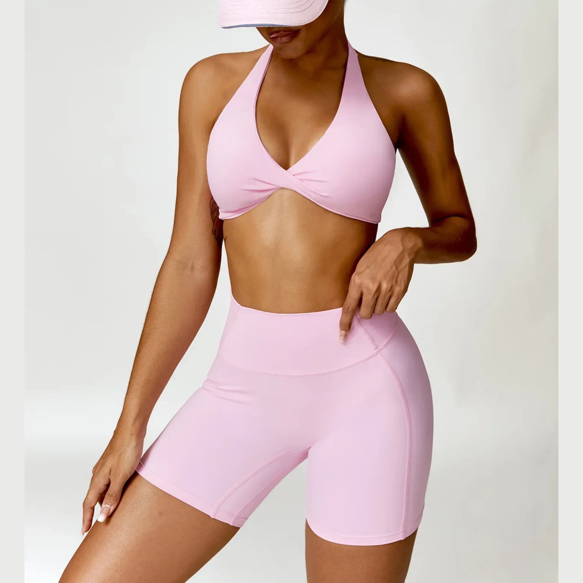 Seamless Halter Neck Bra & High Waist Shorts Activewear Set