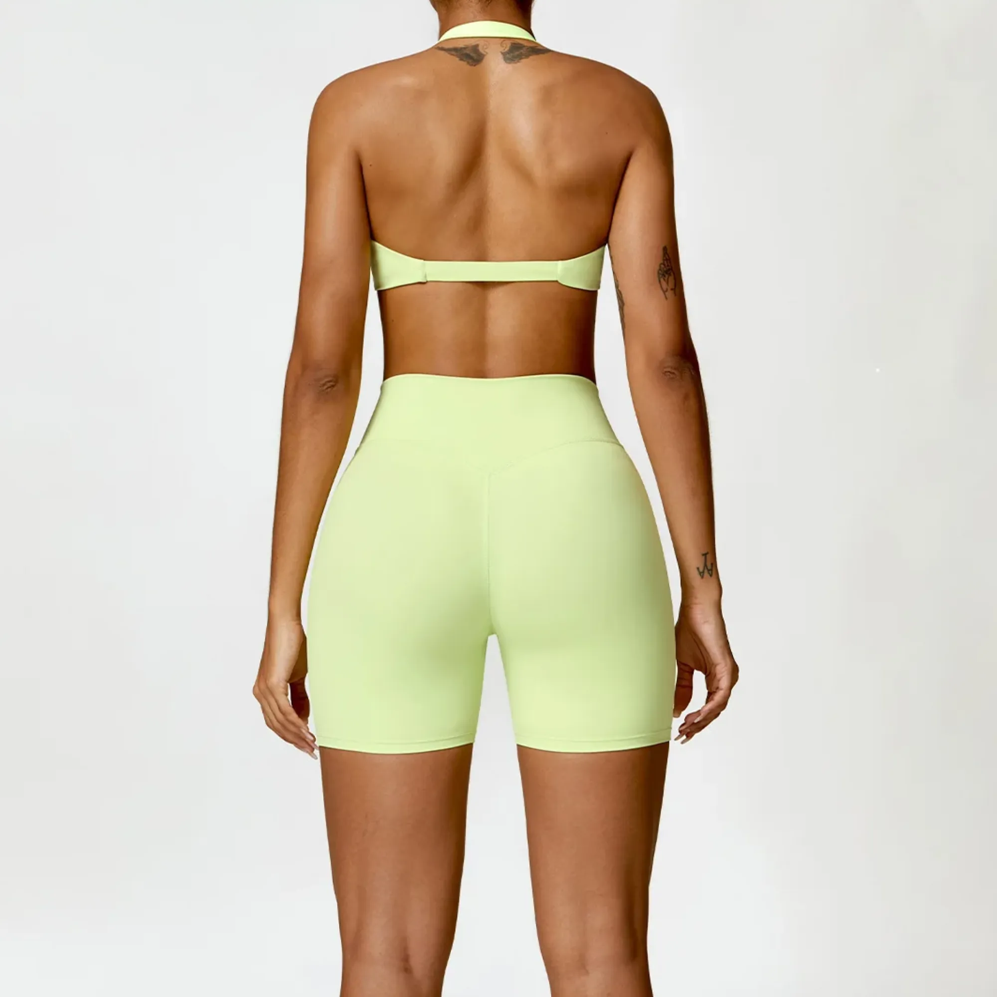 Seamless Halter Neck Bra & High Waist Shorts Activewear Set
