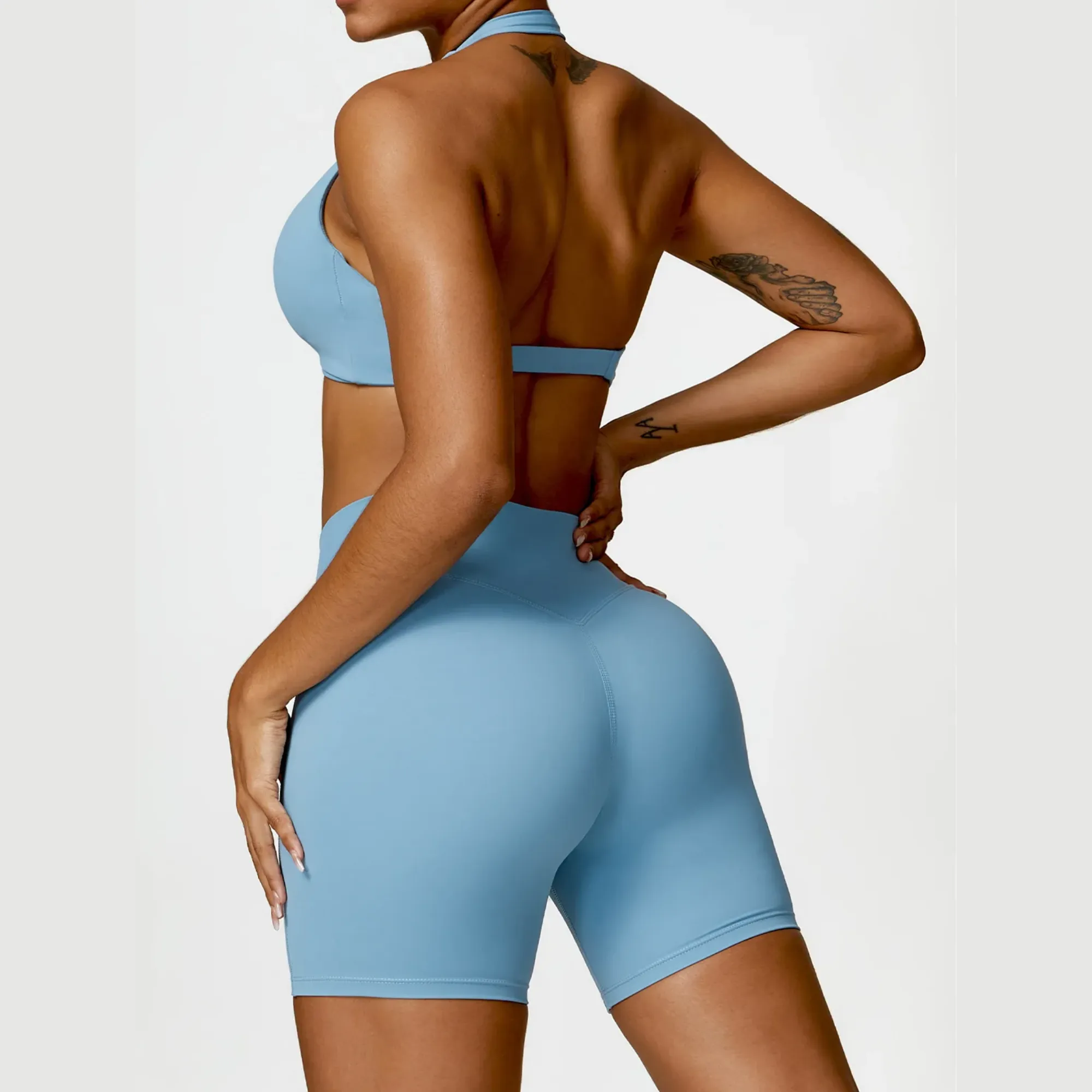 Seamless Halter Neck Bra & High Waist Shorts Activewear Set
