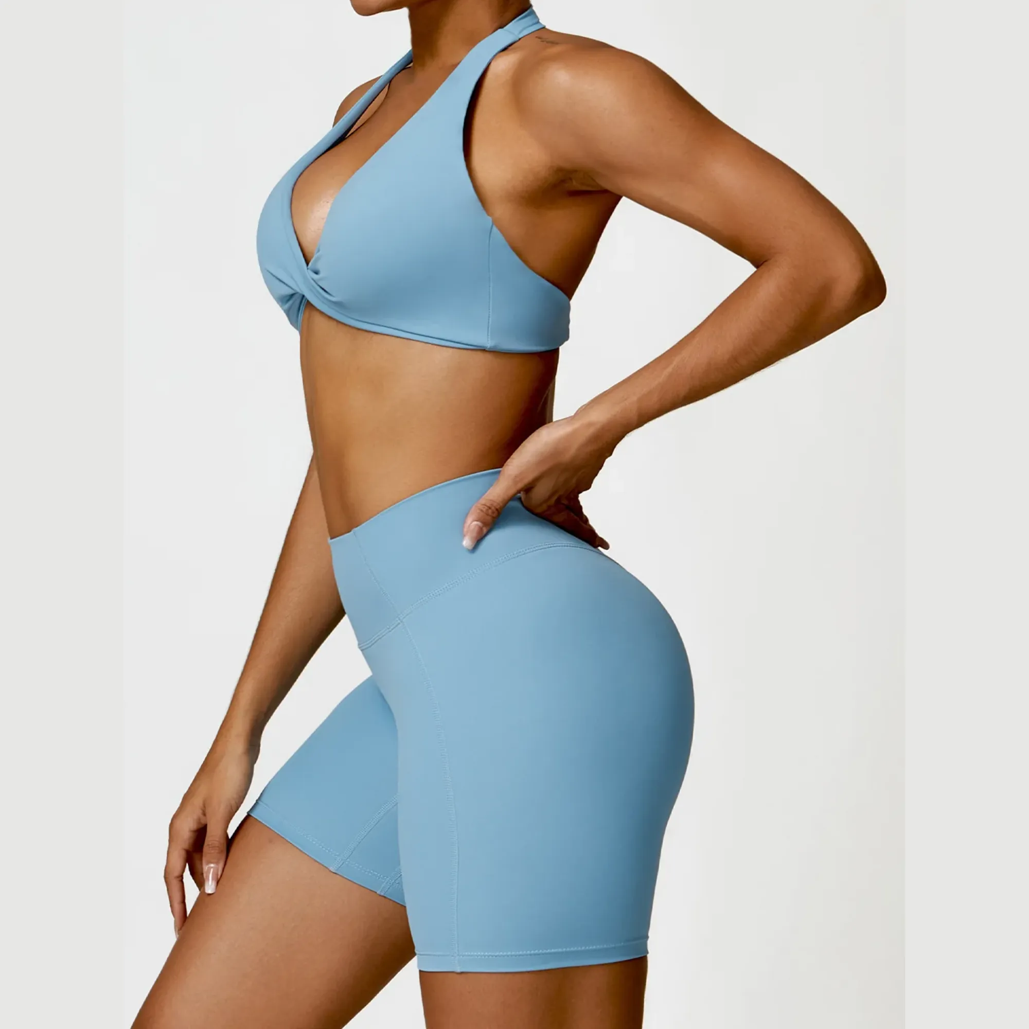 Seamless Halter Neck Bra & High Waist Shorts Activewear Set