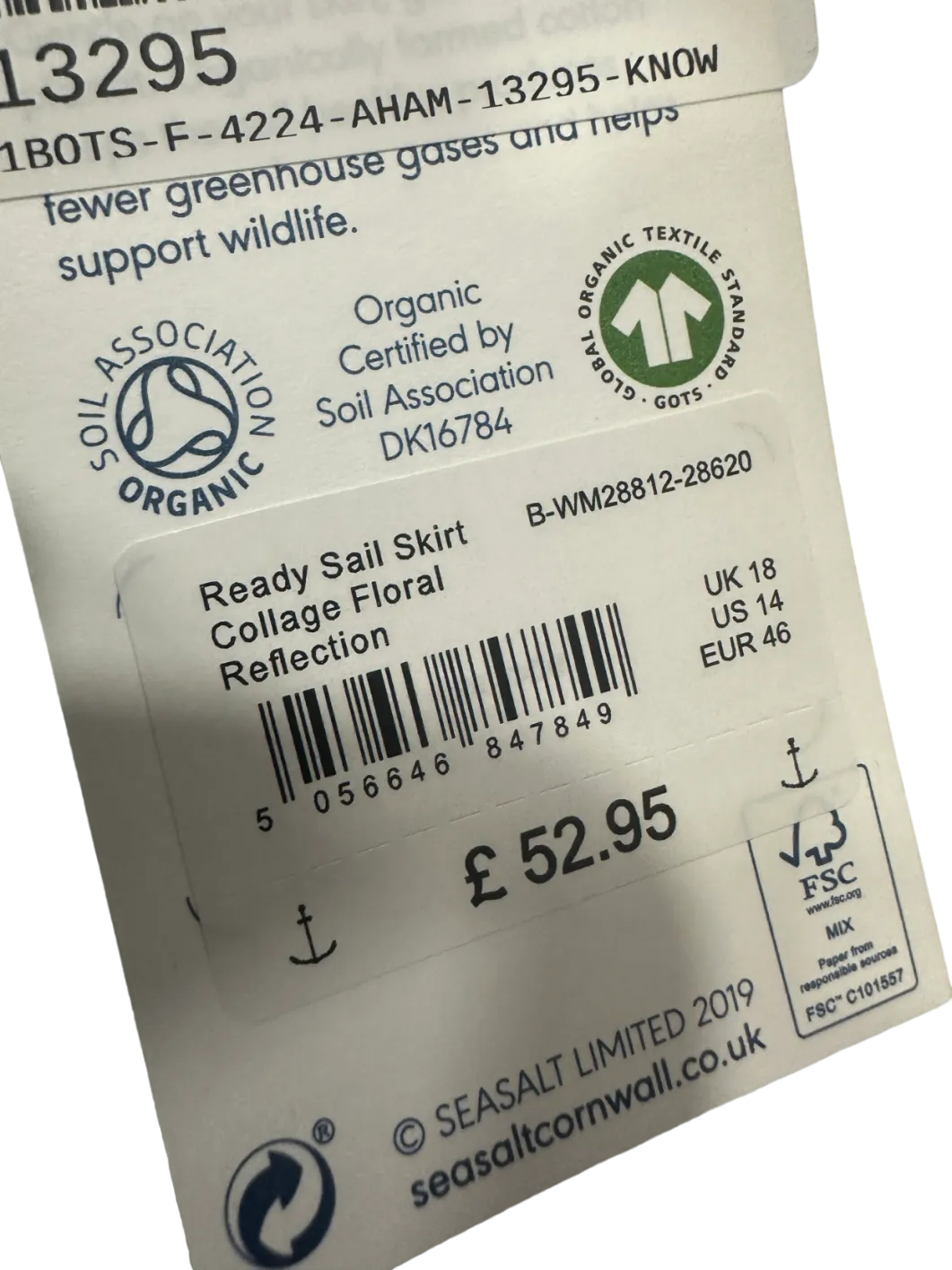 Seasalt Green Collage Floral Reflection Ready Sail Skirt UK 18