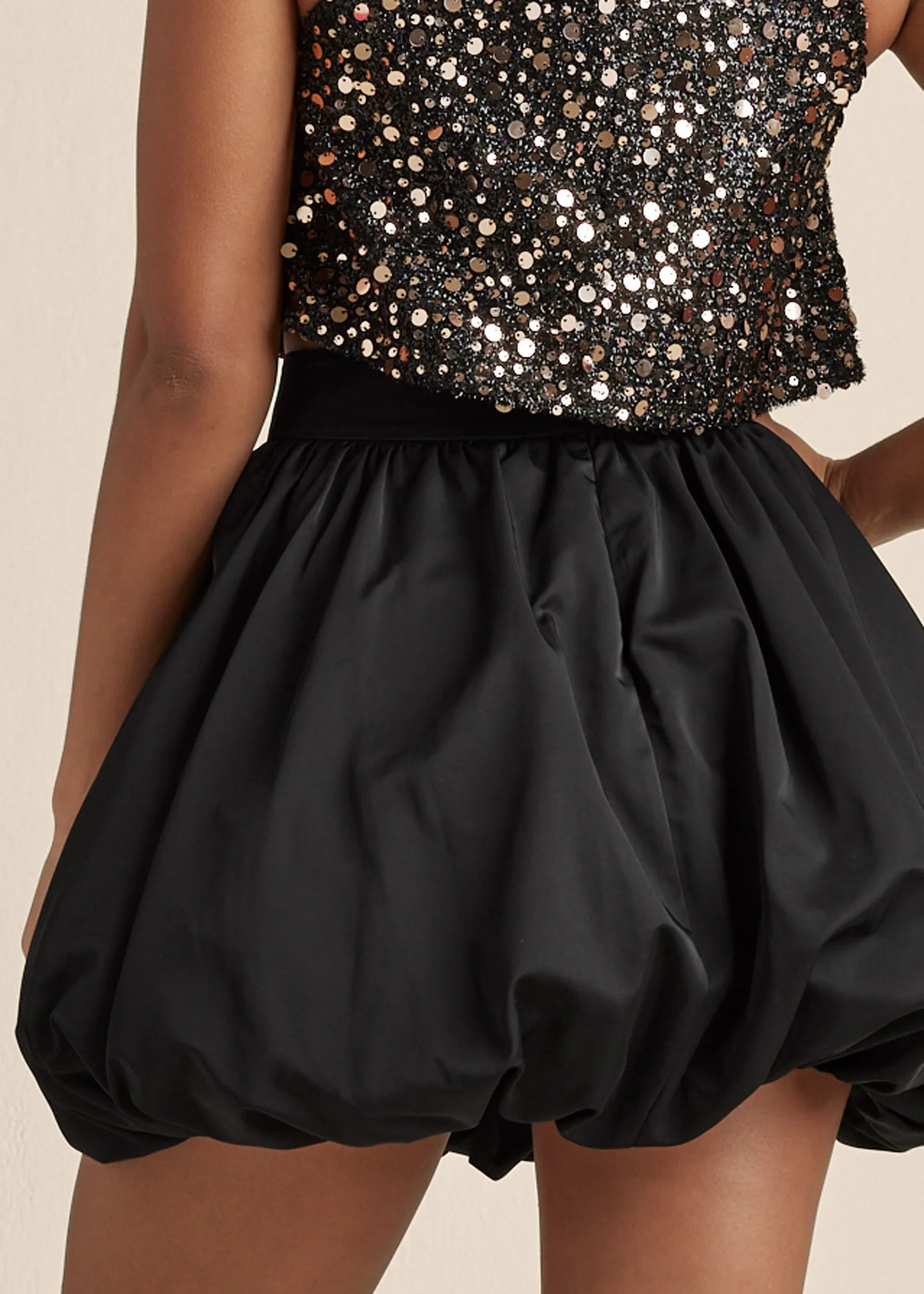 Sequin Mock-Neck Crop Top - Black & Gold