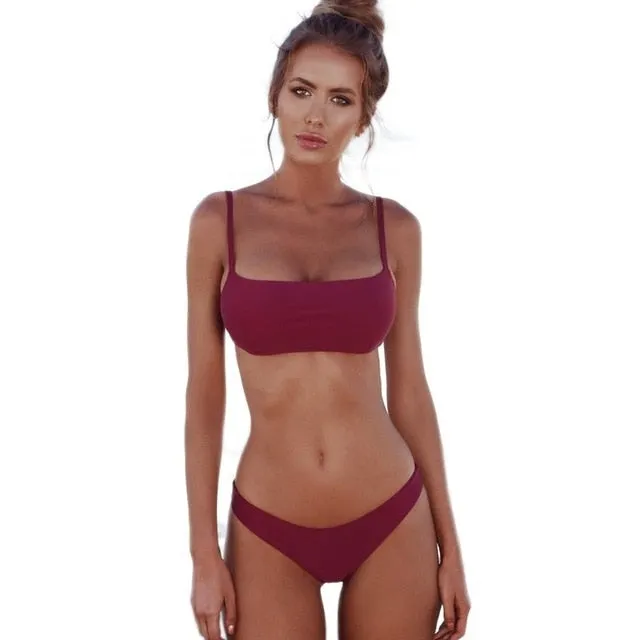 Sexy Bikini Set Women Swimsuit Solid Bikini Backless Swimwear Low Waist Bathing Suit Female Brazilian Biquini