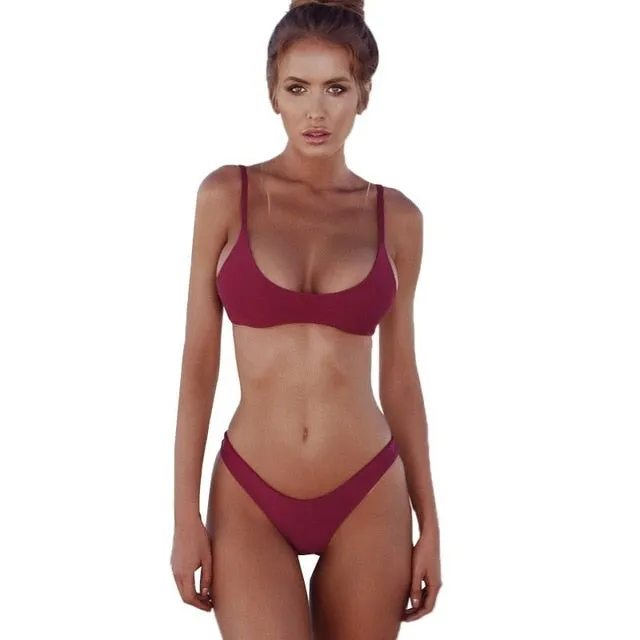 Sexy Bikini Set Women Swimsuit Solid Bikini Backless Swimwear Low Waist Bathing Suit Female Brazilian Biquini
