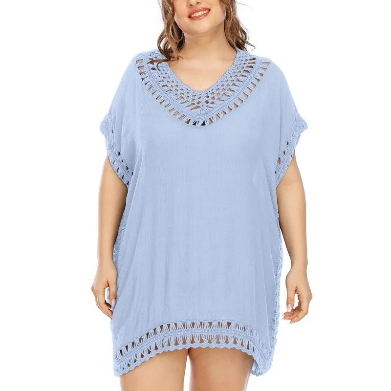 Sexy Women Loose Beach Dress Tunic Solid Bikini Cover UP Swimsuit Beachwear Swimwear Hollow Out Beach Dress Robe De Plage