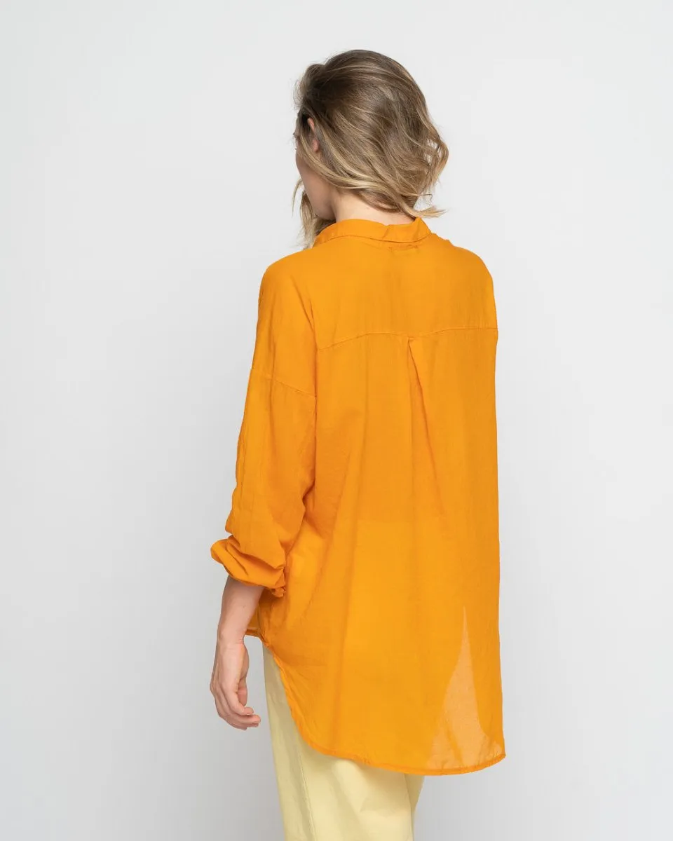Sheer Hi-Lo Button-Up Shirt