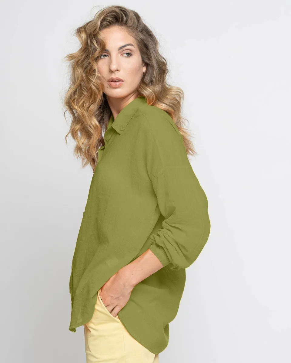 Sheer Hi-Lo Button-Up Shirt