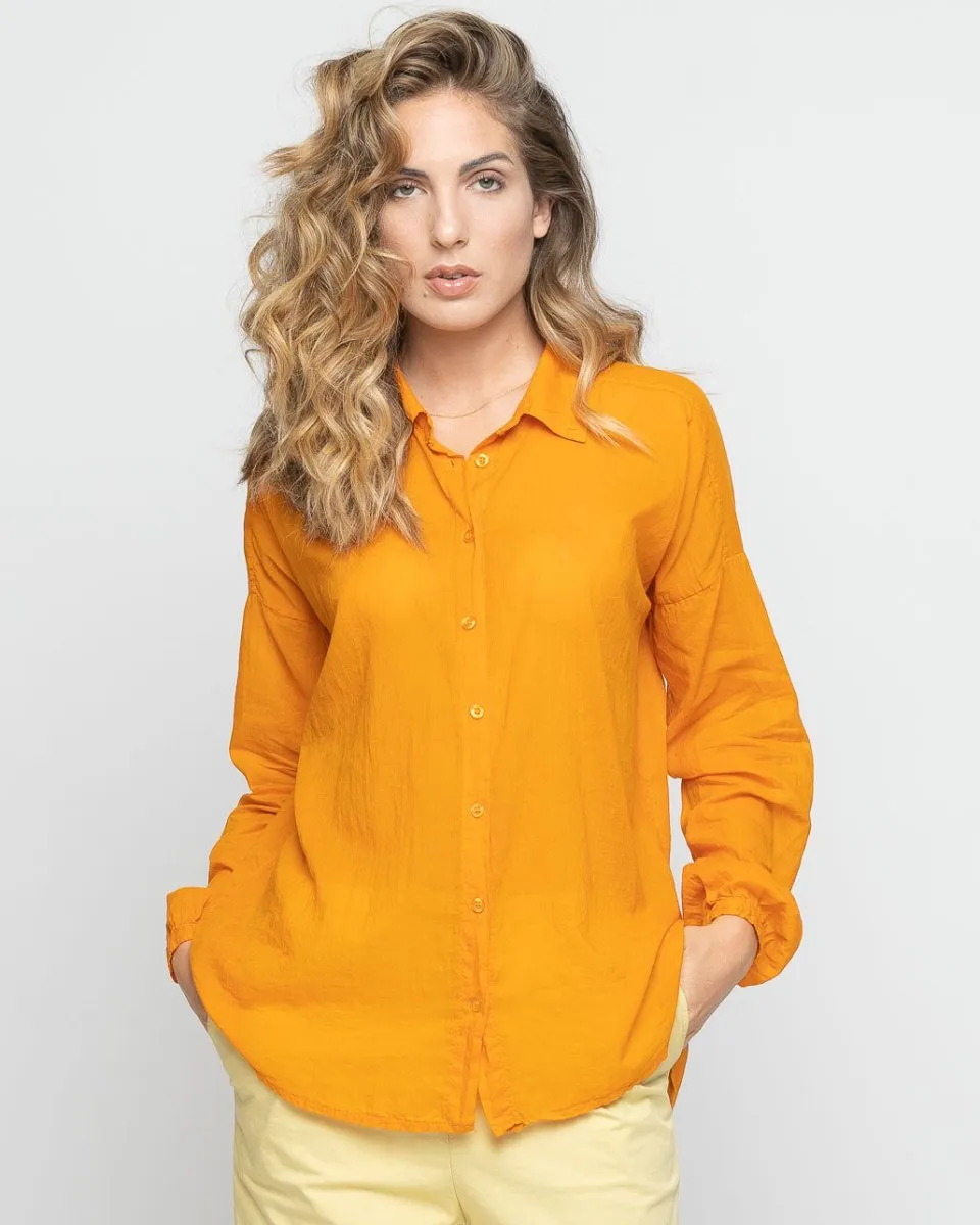 Sheer Hi-Lo Button-Up Shirt