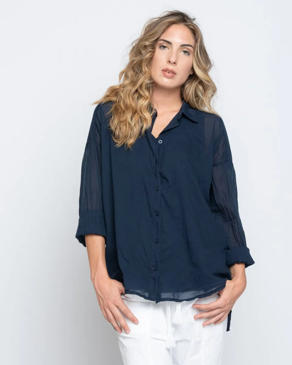 Sheer Hi-Lo Button-Up Shirt