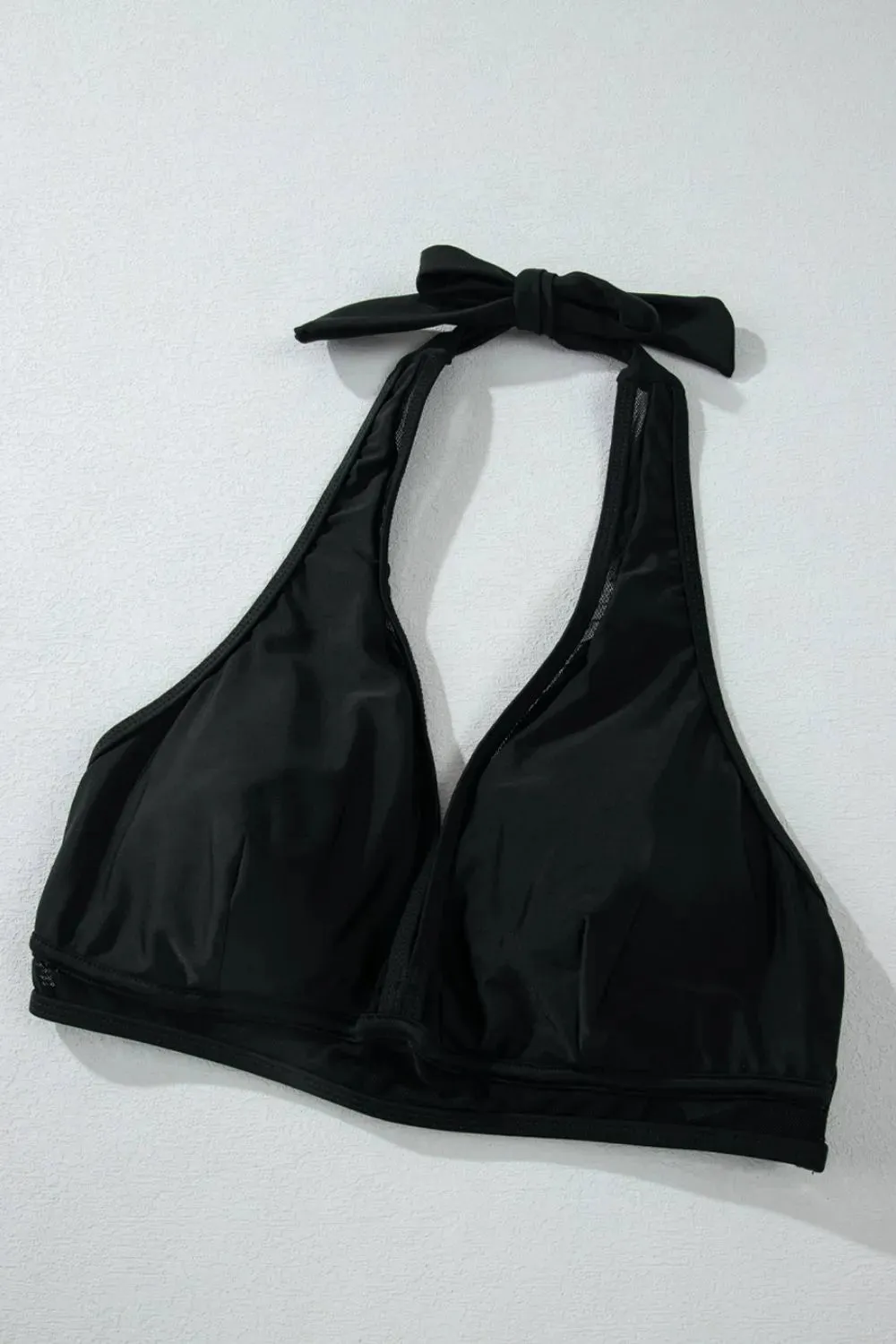 Sheer Mesh Edged Halter V Neck Push Up Bikini Set