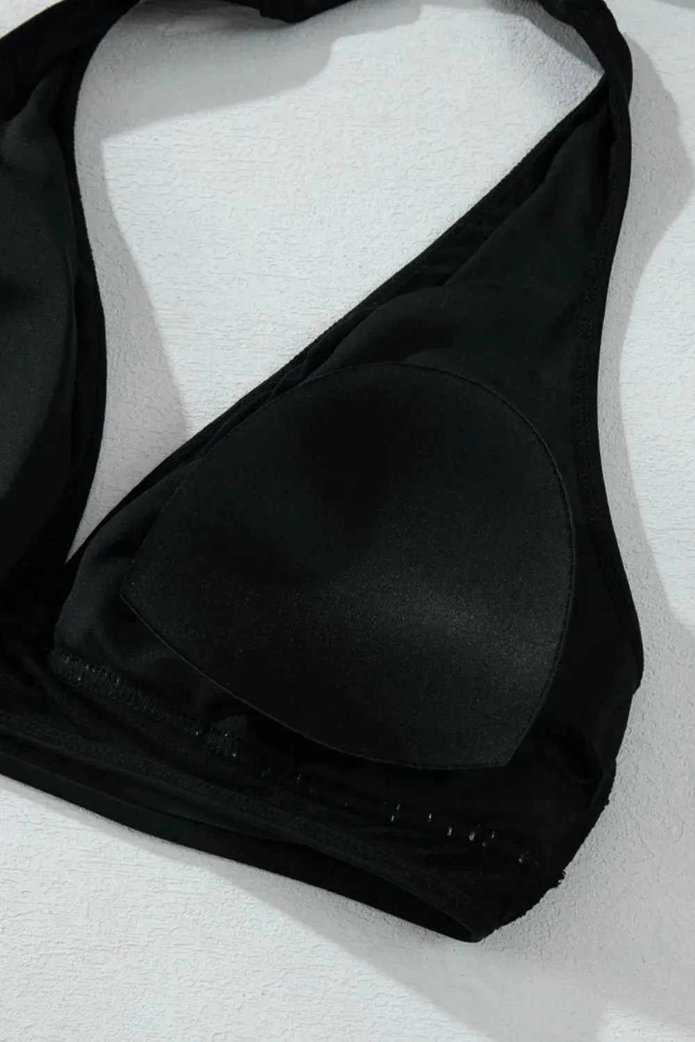 Sheer Mesh Edged Halter V Neck Push Up Bikini Set