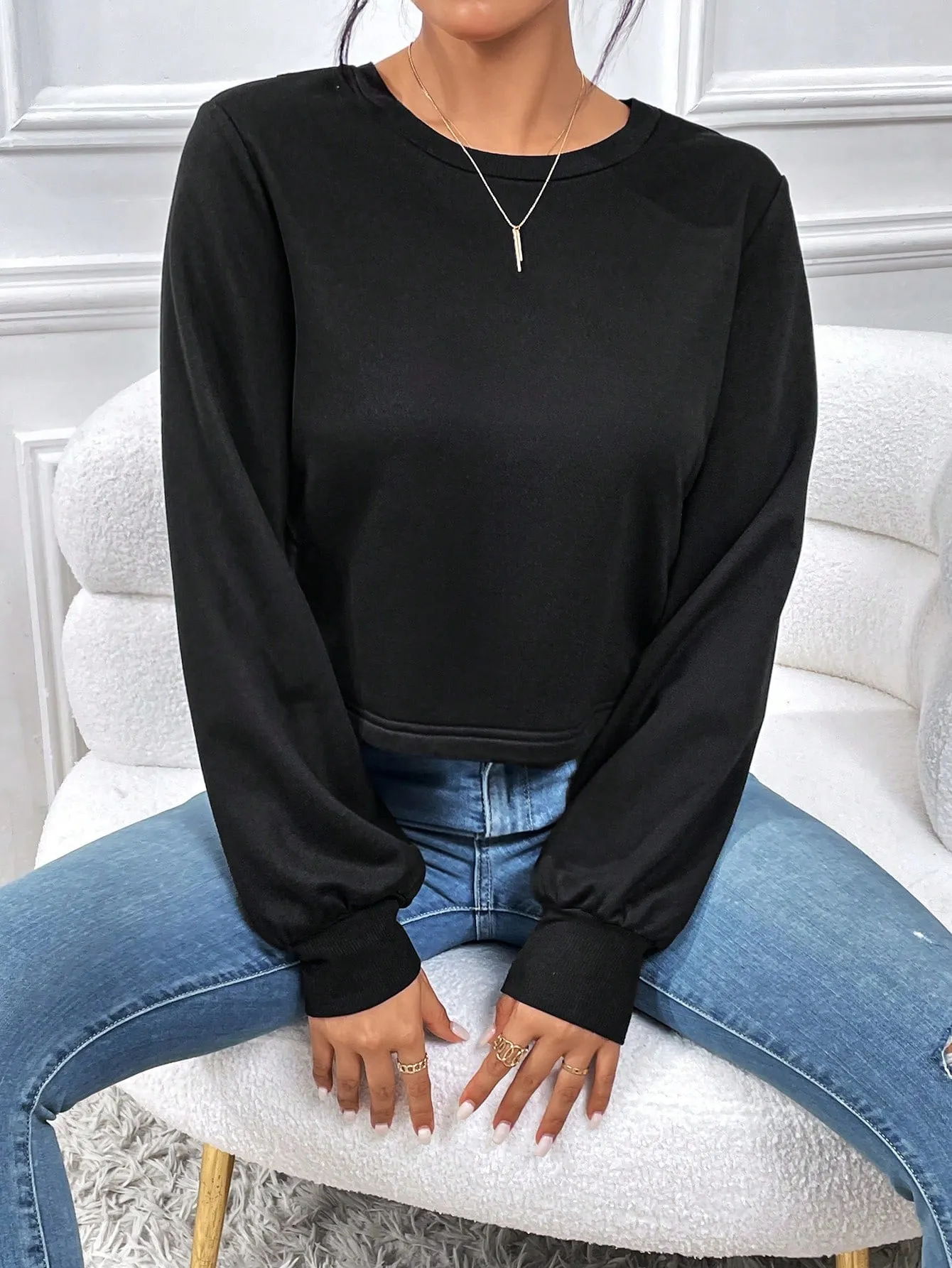 SHEIN Privé Solid Tie Back Wrap Sweatshirt