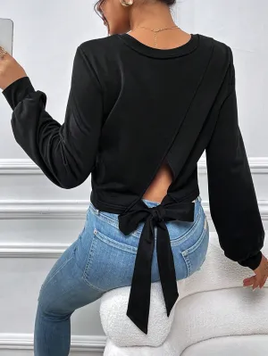 SHEIN Privé Solid Tie Back Wrap Sweatshirt