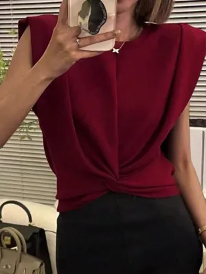 SHEIN Prive Solid Color Twisted Knot Hem T-Shirt