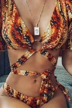 Shirt Sleeve Cross Lacing-Up Set Swimwear