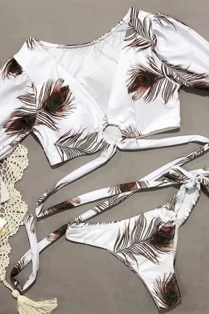 Shirt Sleeve Cross Lacing-Up Set Swimwear