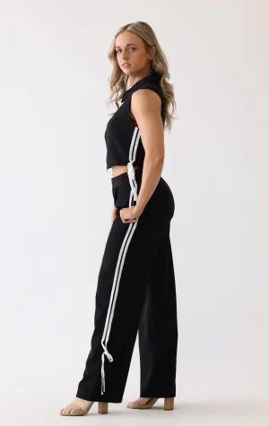Side Contrast with Tie Loose Fit Woven Pants