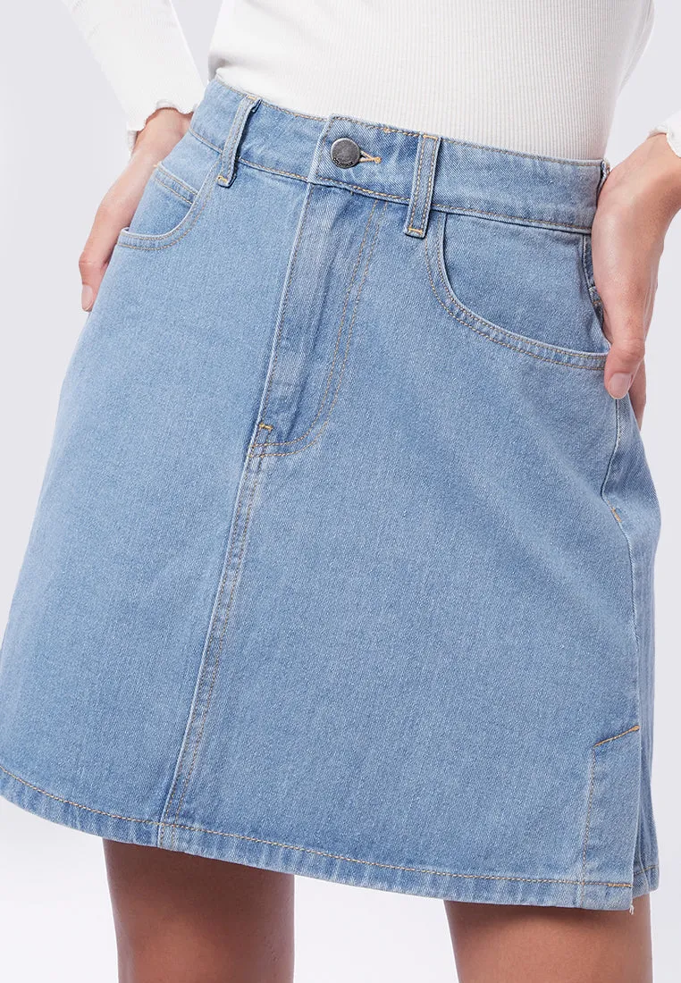 Side Slit Denim Mini Skirt