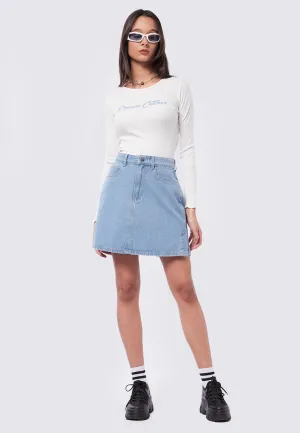 Side Slit Denim Mini Skirt