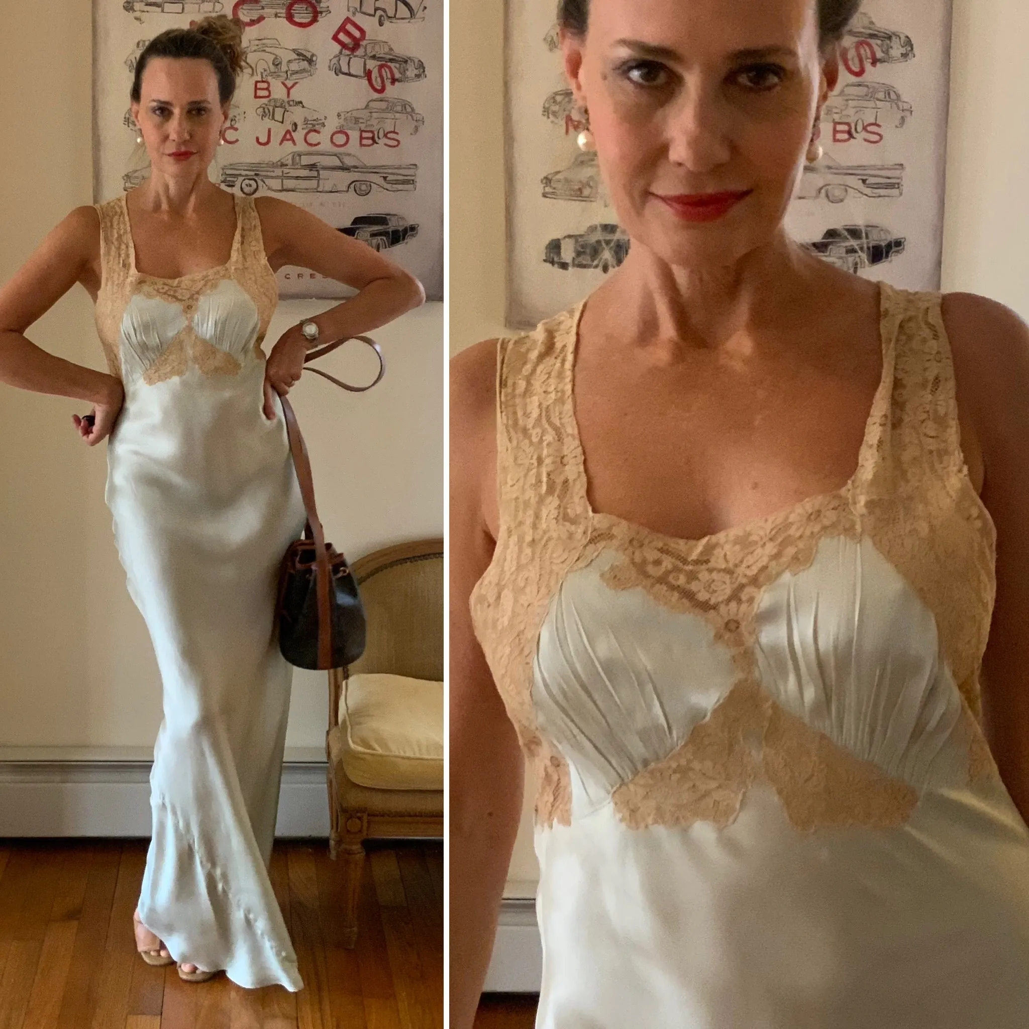 Silk Bridal Nightgown Mint - 50s