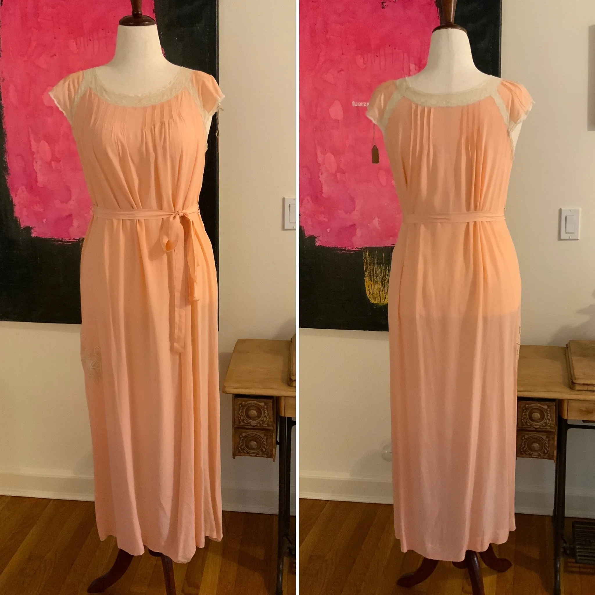 Silk Bridal Nightgown Peach - 20s