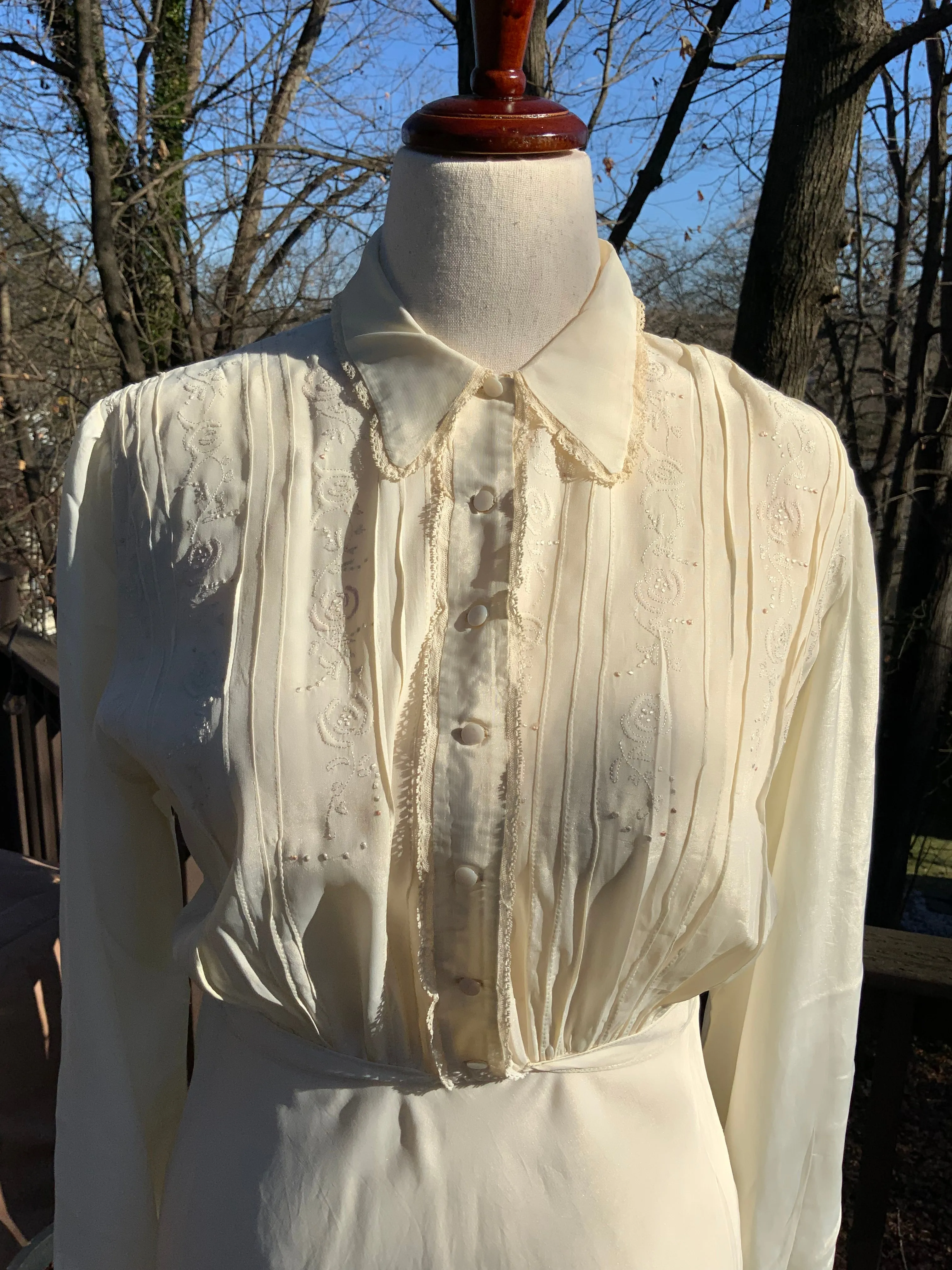 Silk Long Sleeve Nightgown - 30s - 30J