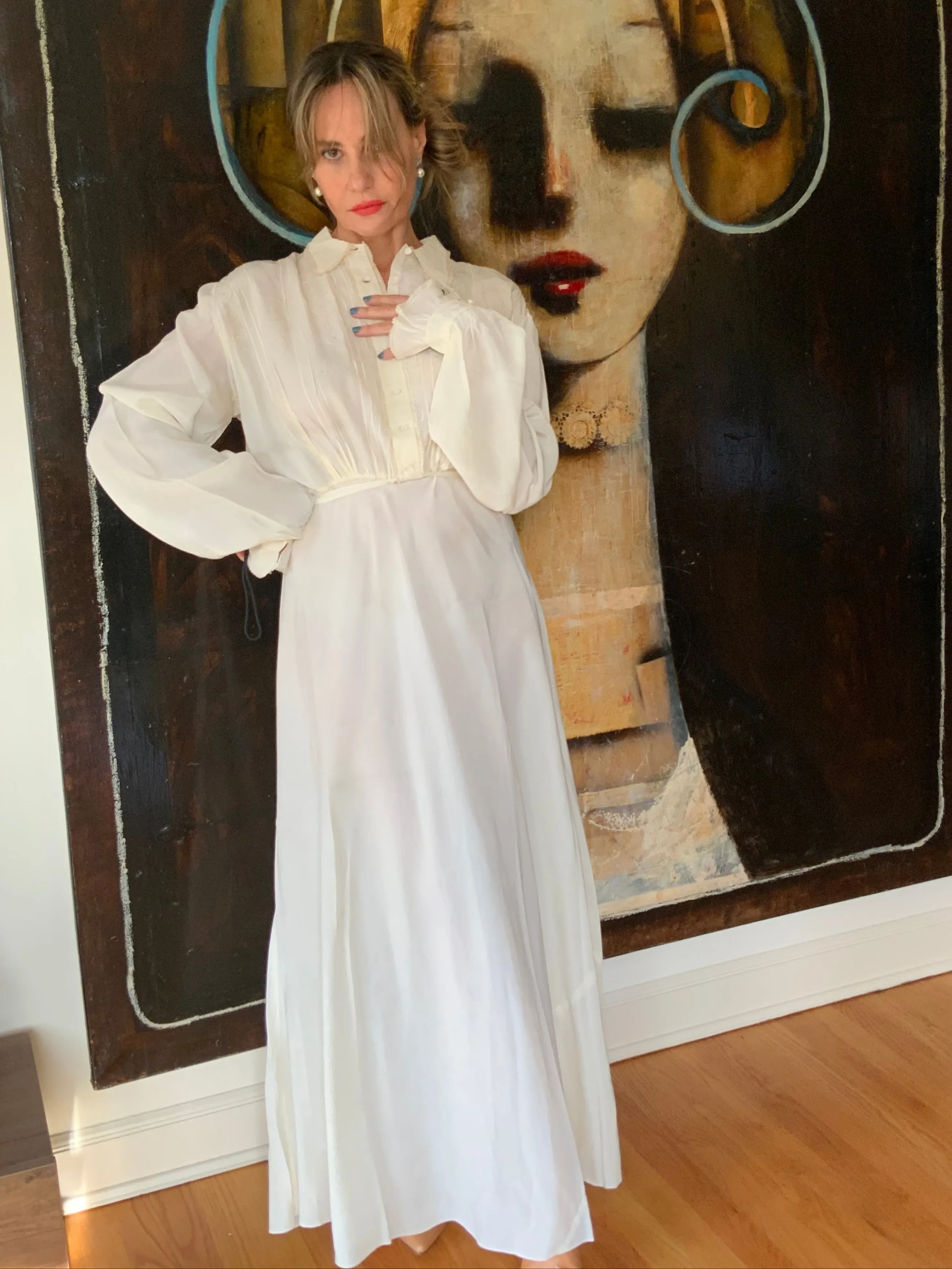 Silk Long Sleeve Nightgown - 30s - 30J