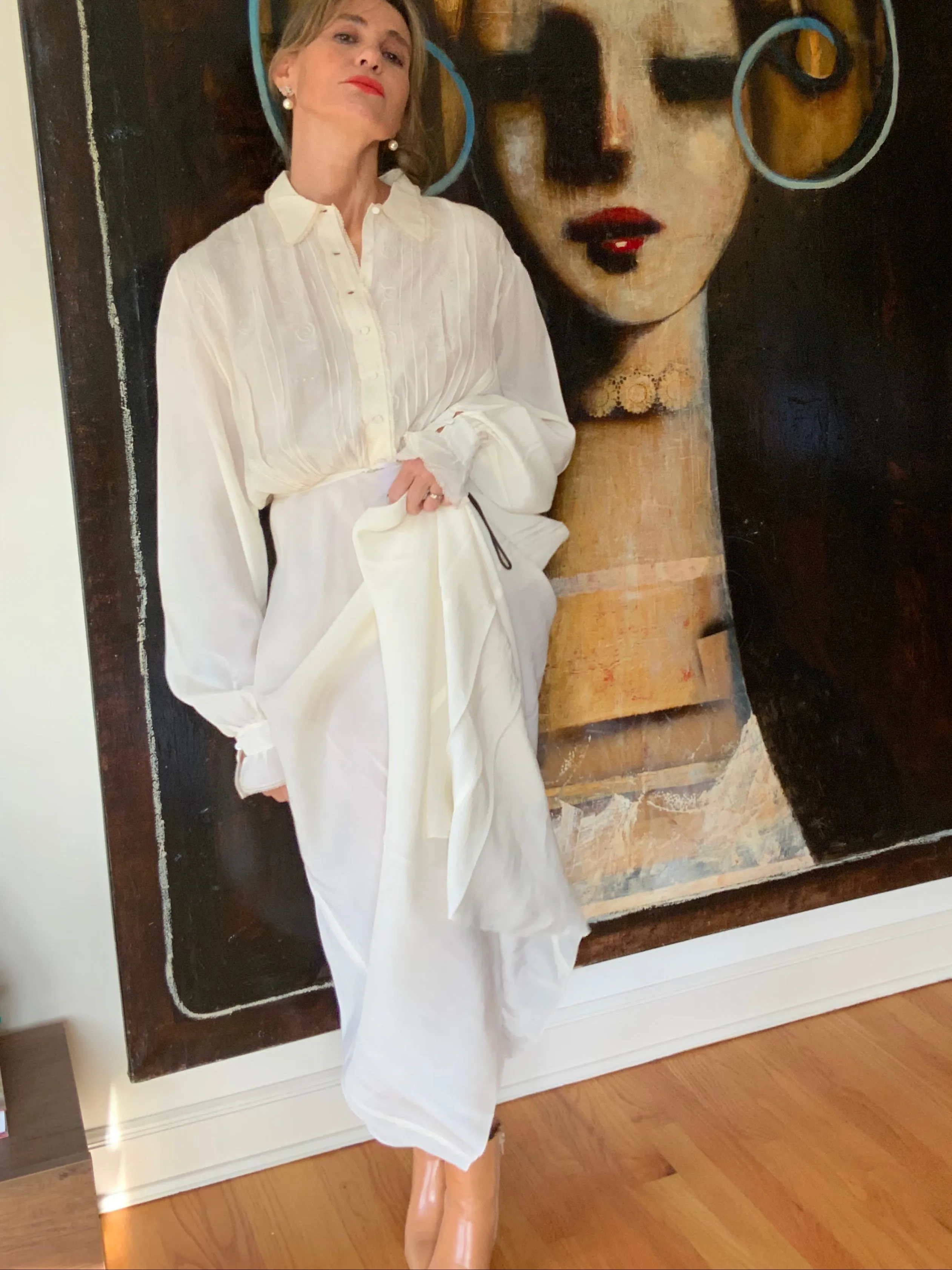 Silk Long Sleeve Nightgown - 30s - 30J