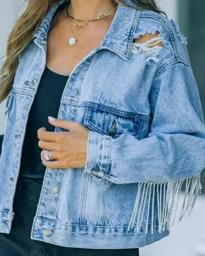 Single-breasted Pile Collar Denim Hole Tassel Outerwear Cardigans