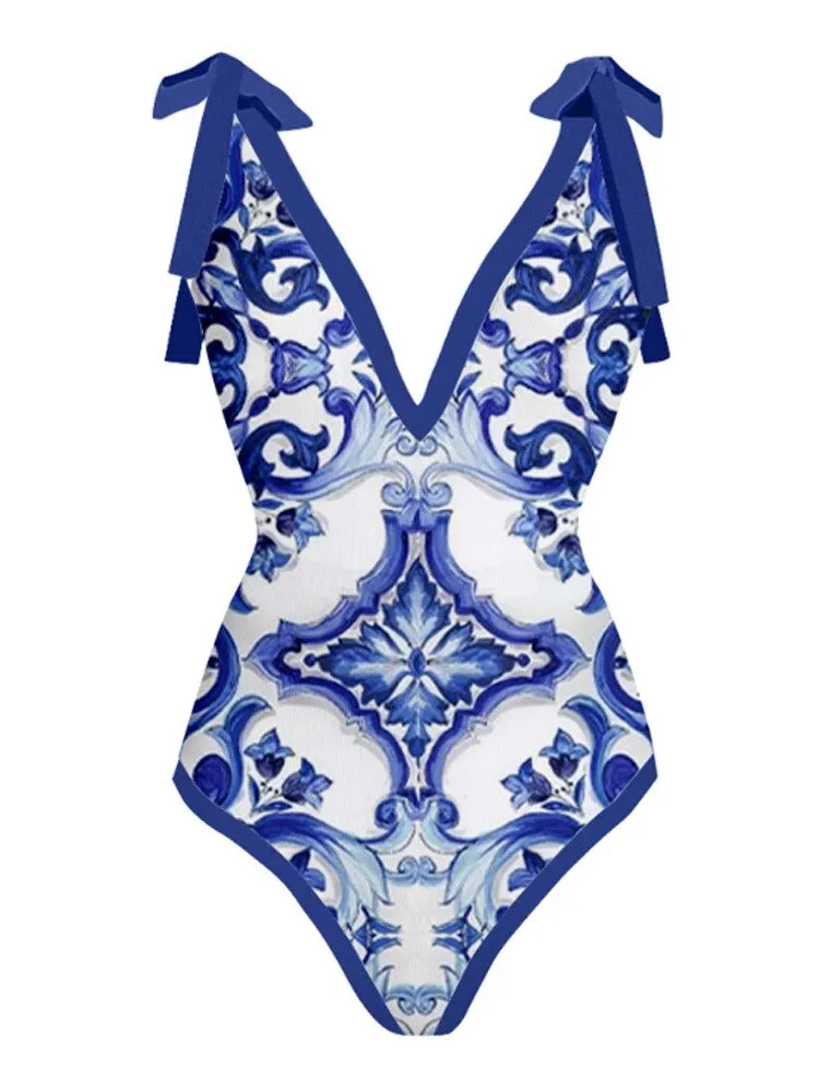 Skirt Cover Up Bodysuit Set Women Bandage Bathing Suit Swimwear Summer Fashion Print Beach Holiday Bodysuit Cover Up Outfits