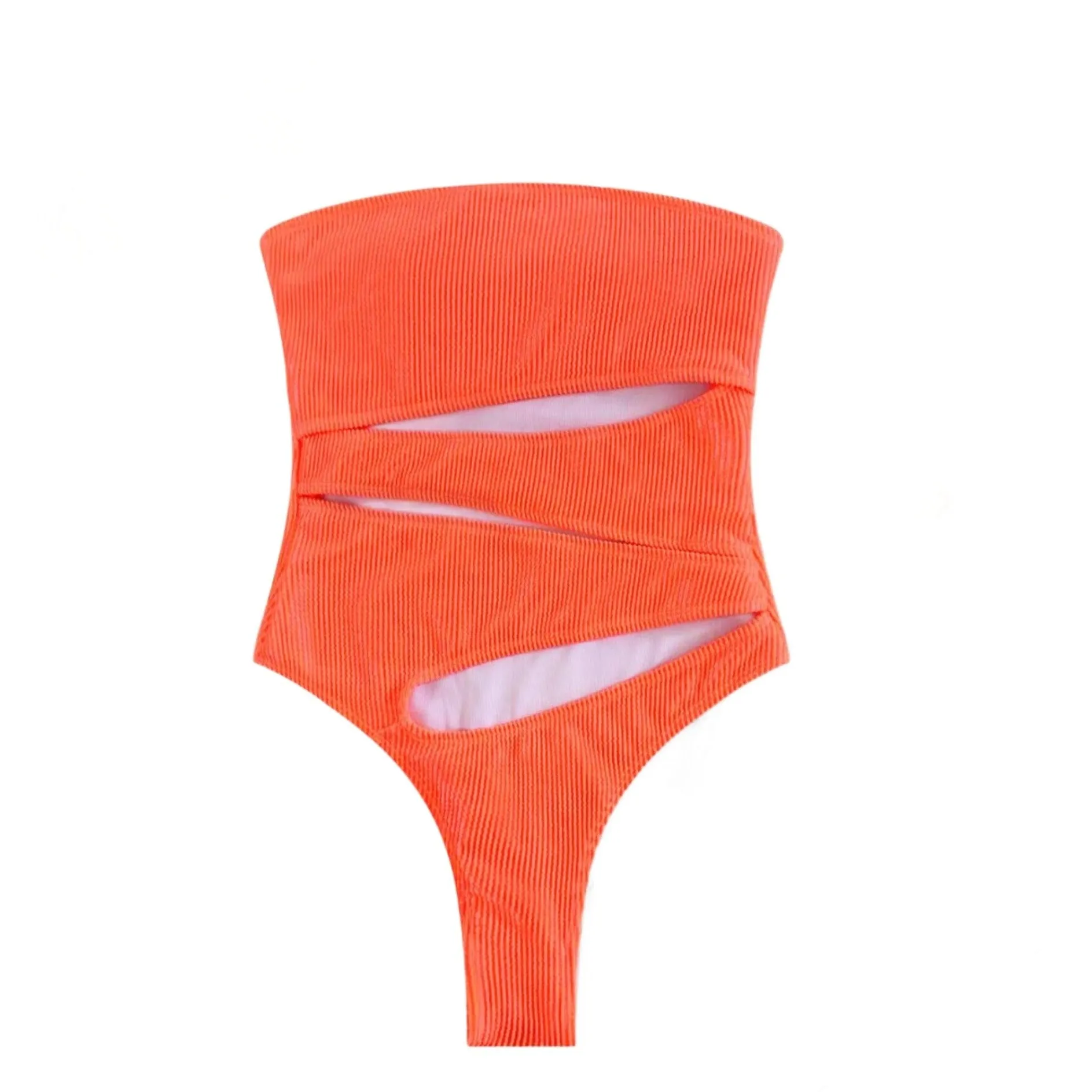 Slash Cut Front Strapless Ribbed Monokini