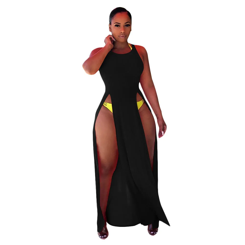 Sleeveless High Side Split Beach Cover Up Dresses