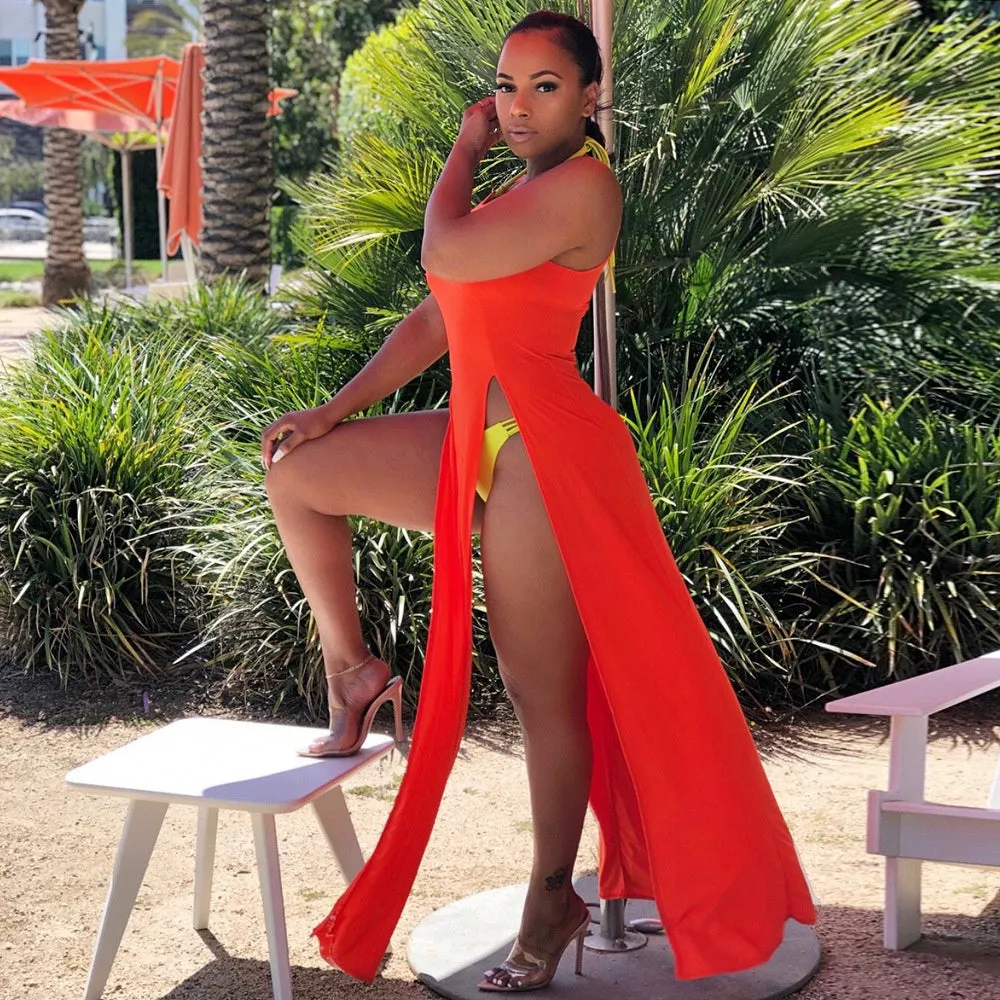 Sleeveless High Side Split Beach Cover Up Dresses