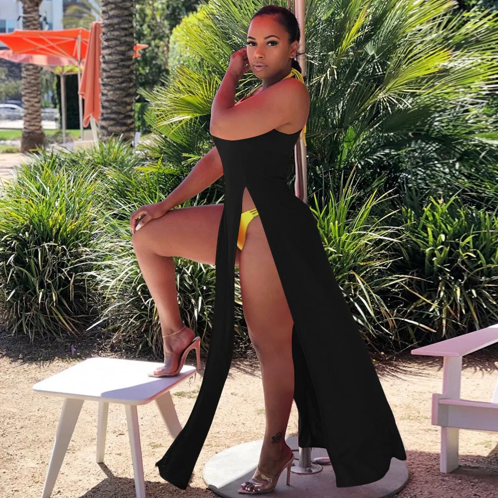 Sleeveless High Side Split Beach Cover Up Dresses
