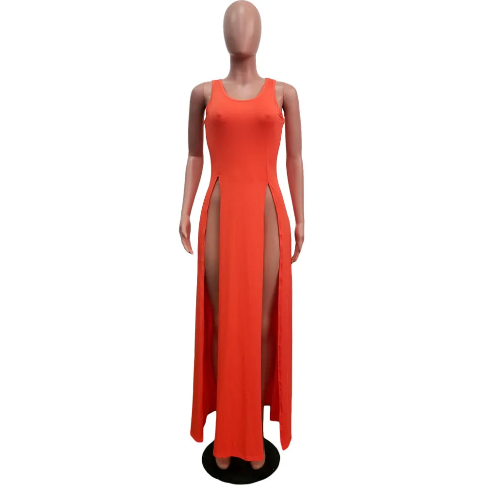 Sleeveless High Side Split Beach Cover Up Dresses