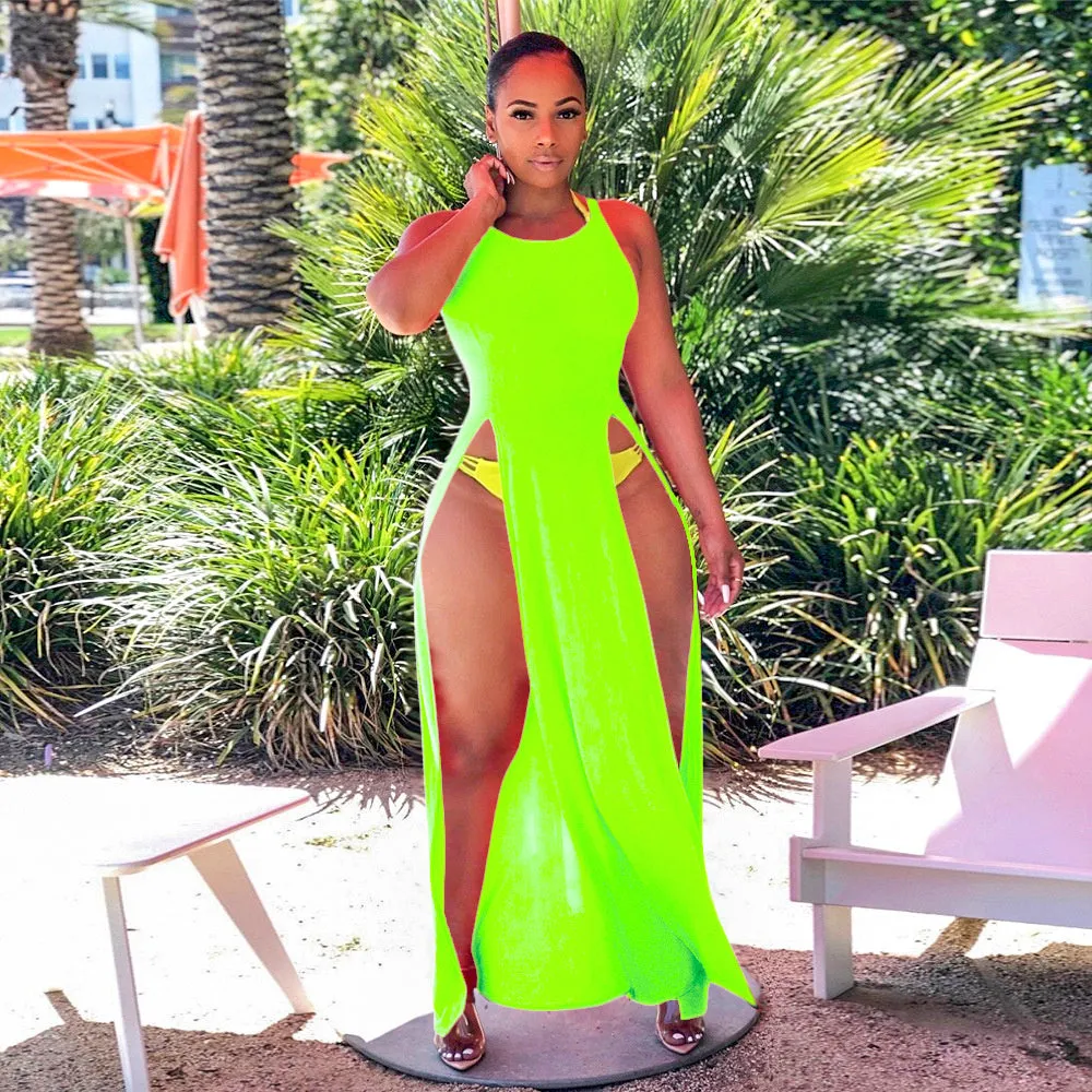 Sleeveless High Side Split Beach Cover Up Dresses