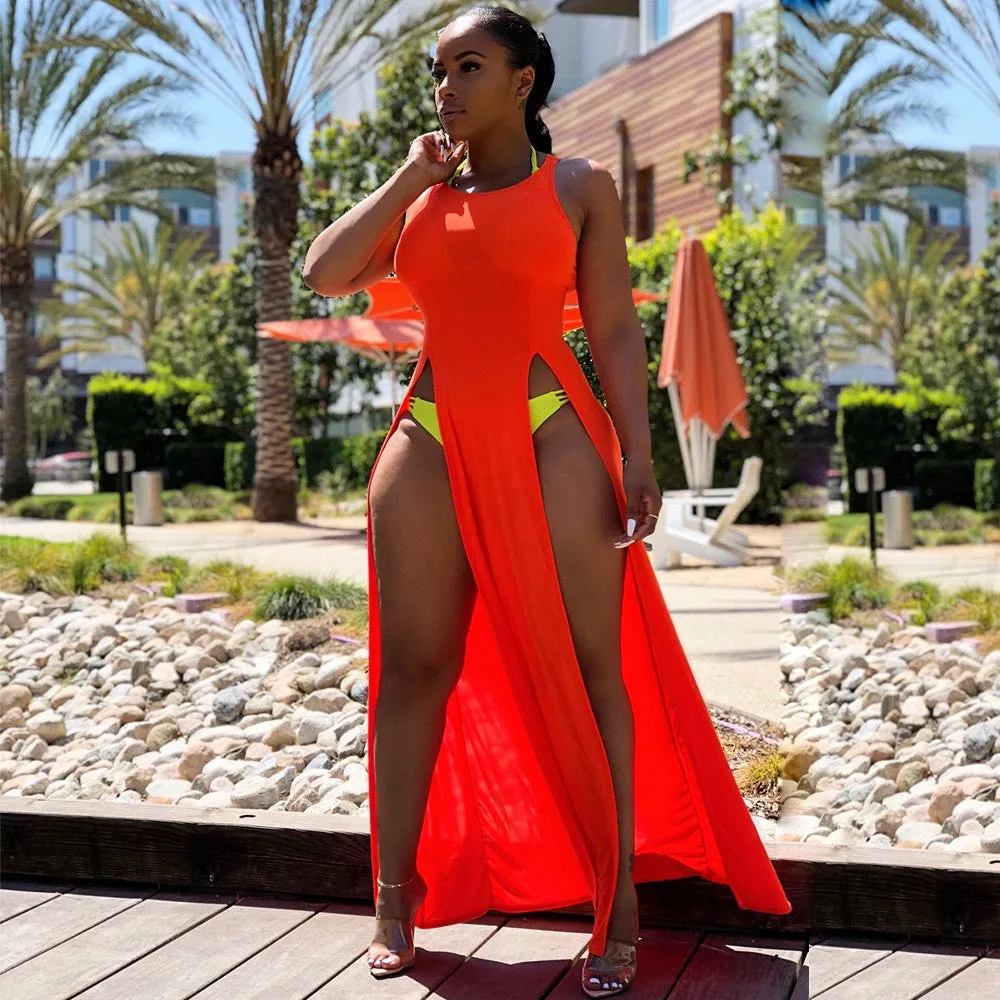 Sleeveless High Side Split Beach Cover Up Dresses