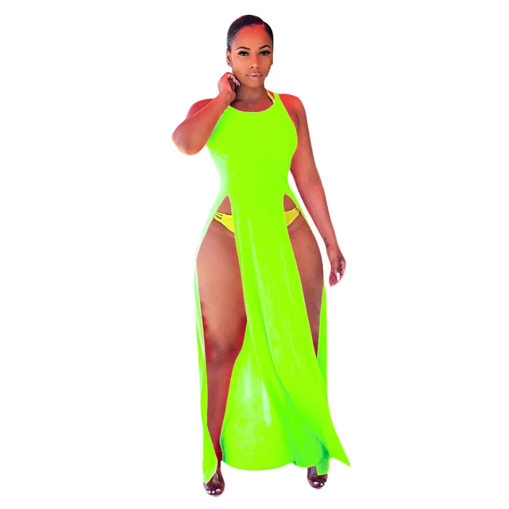Sleeveless High Side Split Beach Cover Up Dresses
