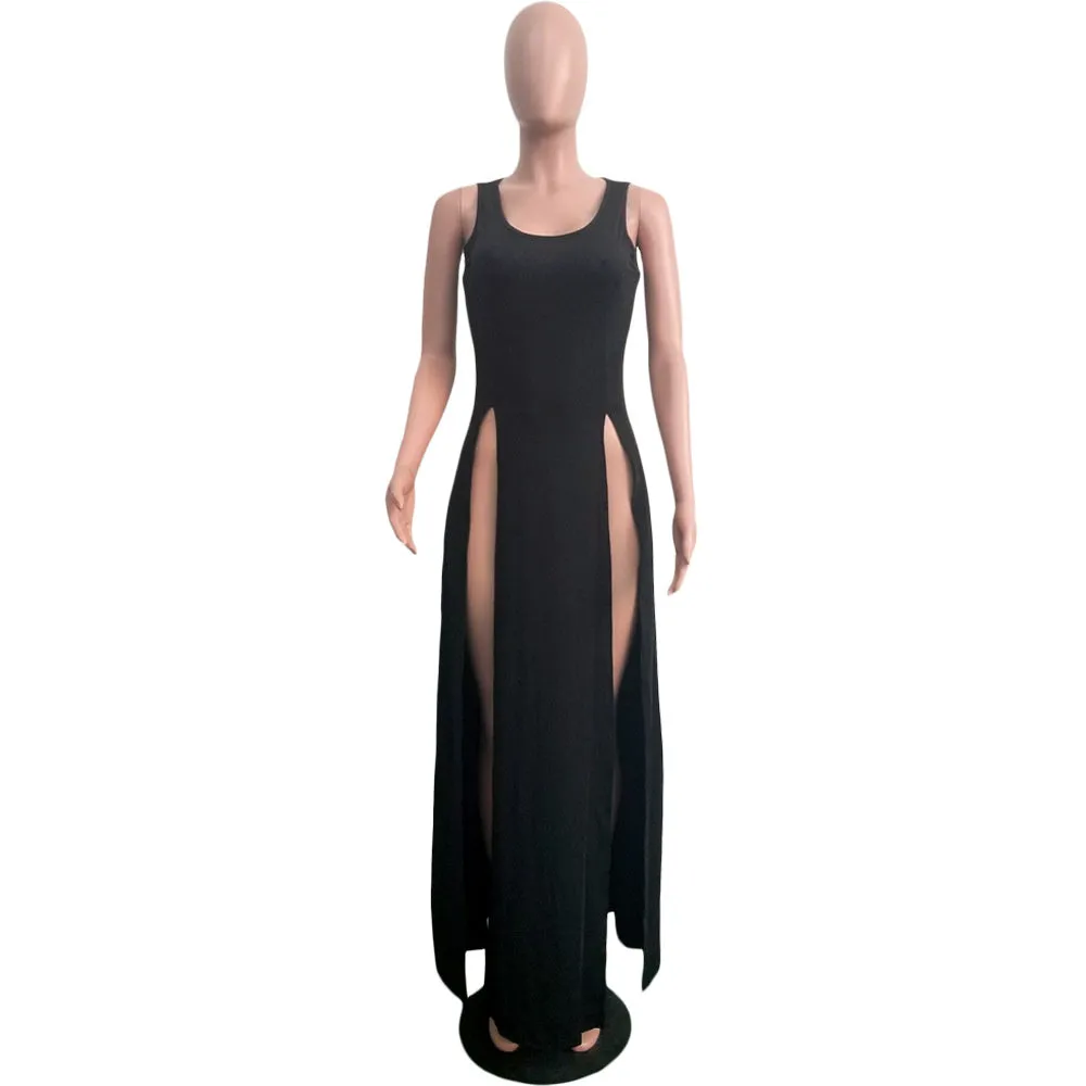 Sleeveless High Side Split Beach Cover Up Dresses