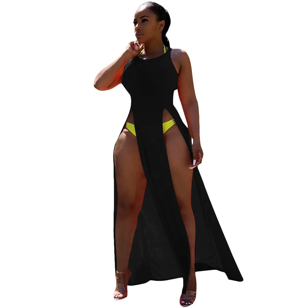 Sleeveless High Side Split Beach Cover Up Dresses