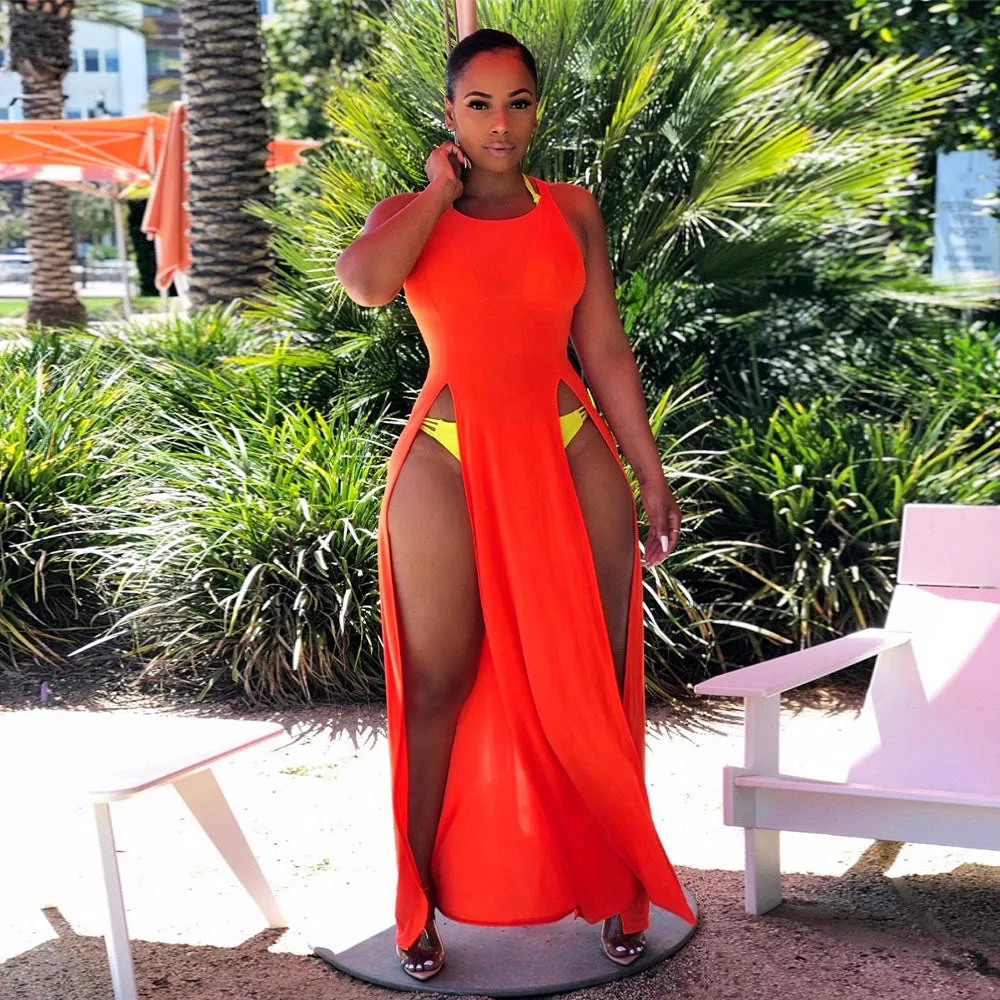 Sleeveless High Side Split Beach Cover Up Dresses