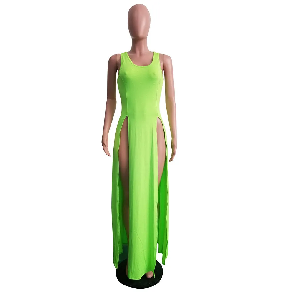 Sleeveless High Side Split Beach Cover Up Dresses