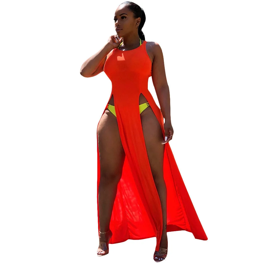 Sleeveless High Side Split Beach Cover Up Dresses