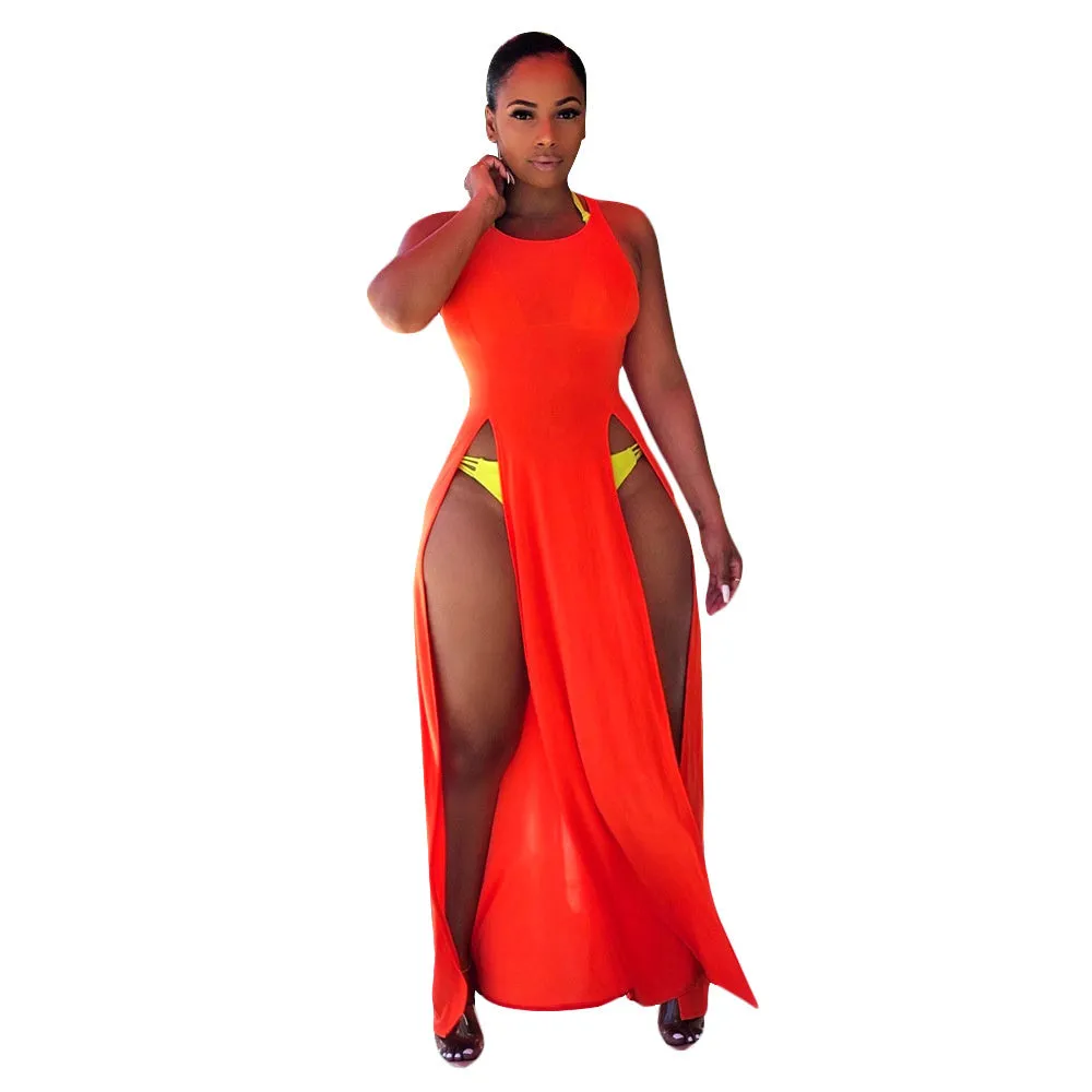 Sleeveless High Side Split Beach Cover Up Dresses