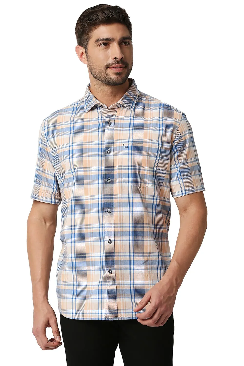Slim Fit Checks Halfsleeves Shirt