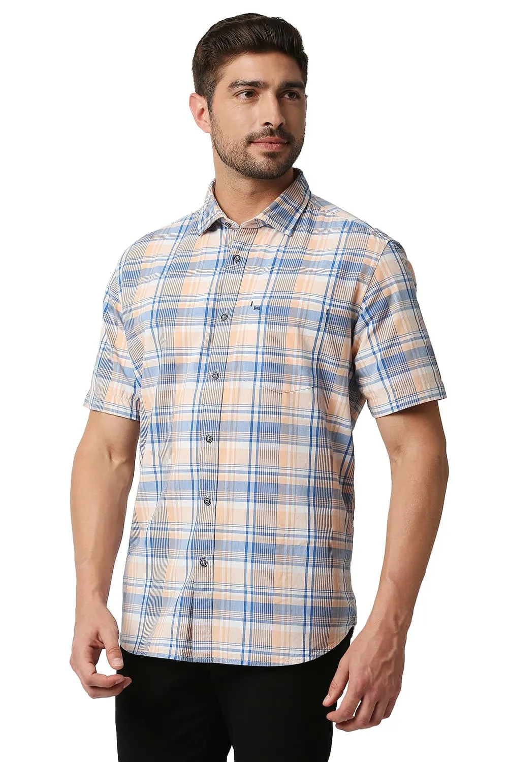 Slim Fit Checks Halfsleeves Shirt
